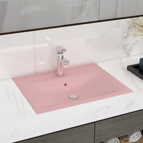 Lavandino Con Foro Rubinetto Rosa Opaco 60x46 Cm İn Ceramica /