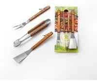 Set Accessori Barbecue Ompagrill Pinza Paletta Forchettone Acciaio Manico Legno