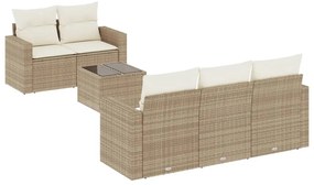 Set divano da giardino 6 pz con cuscini beige in polyrattan