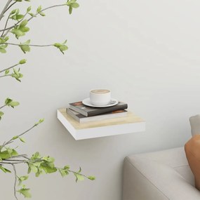 Scaffale A Parete Rovere E Bianco 23x23,5x3,8 Cm İn Mdf /