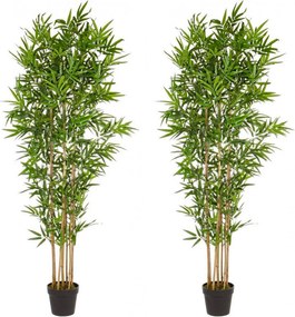Set 2 Piante Artificiali di Bamboo 70x70x185 cm in Plastica con Vasi Verde...