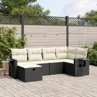 Set Divano da Giardino 6 pz con Cuscini Nero in Polyrattan 3263792