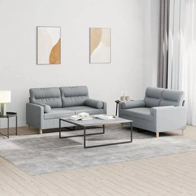 Set Divani 2 Pz Con Cuscini Grigio Chiaro İn Tessuto /