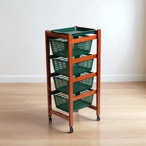 Carrello portafrutta JOLLY con cesti in plastica verdi e legno Ciliegio.