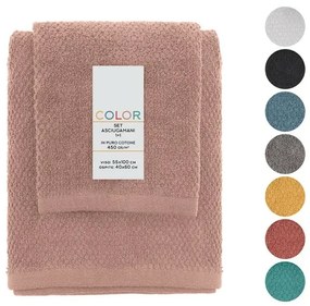 Set asciugamani bagno rosa per viso e ospite in cotone puro Spring