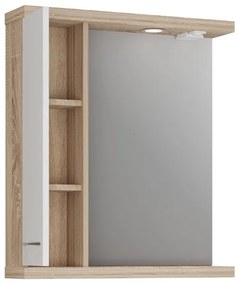 Kamalu - Specchio bagno contenitore  80 cm bicolore bianco e legno chiaro | LAC-ESTIA-80