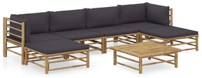 Set divani da giardino 7 pz con cuscini grigio scuro in bambù