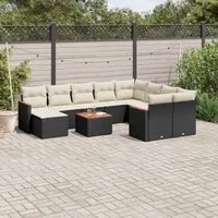 Set Divani da Giardino 11 pz con Cuscini in Polyrattan Nero 3258962