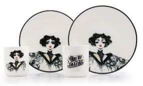 Set da tavola 4 pezzi in porcellana, nero/bianco