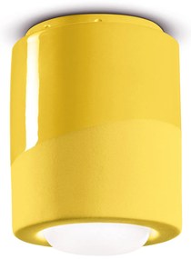Plafoniera Piccola Vintage Decò Pi Ceramica Giallo Limone 1 Luce E27