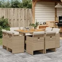 Set da Pranzo da Giardino 9 pz con Cuscini Beige in Polyrattan 3277791