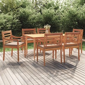 Set da pranzo giardino 7pz con cuscini legno massello di teak