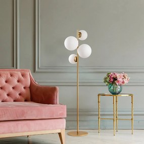 Lampada da terra dorata con paralume in vetro (altezza totale 162 cm) Fazli – Opviq lights