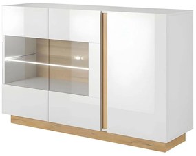 Credenza 3 ante con LED Bianco brillante e Rovere - MURARI