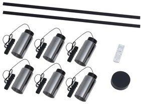 Sistema di illuminazione su binario moderno con 6 faretti a sospensione neri monofase - Magnetic Vance