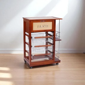 Carrello portapane con portabottiglie e cesti portafrutta Ciliegio