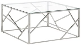 Tavolino salotto argento acciaio inossidabile vetro temperato