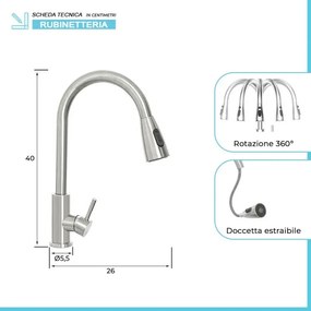 Miscelatore cucina spazzolato in acciaio inox con doccetta estraibile