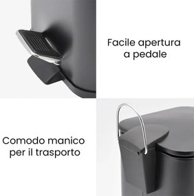 Pattumiera bagno 3lt in acciaio nero con pedale e secchio estraibile