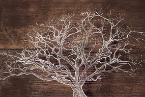 Carta da parati autoadesiva – Chioma dell'albero su sfondo di legno