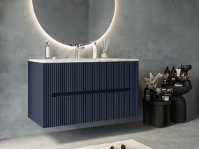 Mobile bagno blu marino 100x46 cannettato Urbino 2.0 con lavabo in resina e due cassetti