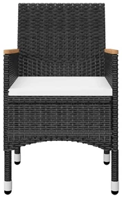 Set da bistrot per giardino 3 pz in polyrattan e acacia nero