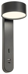 Redo 01-4643 - Applique da parete LED SADES LED/6W/230V CRI 90 USB nero