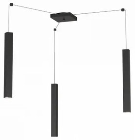 Square tube sospensione 3 luci nero cavo cm.250 con base 1173-s3-ne