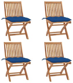 Sedie da Giardino Pieghevoli con Cuscini 4 pz Massello di Teak 3072832