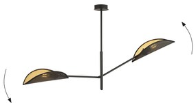Lampadario 2 Luci Eridano In Acciao Nero E Oro Con Bracci Mobili