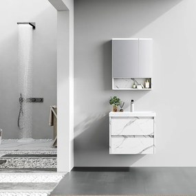 Kamalu - Mobile bagno sospeso 60 cm finitura marmo e specchio contenitore | KAM-VV60
