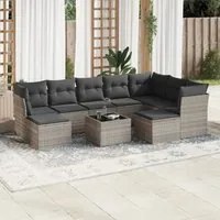 Set Divano Giardino 10 pz con Cuscini Grigio Chiaro Polyrattan 3250421