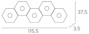 Plafoniera Moderna Hexagon Metallo Foglia Argento 5 Luci Led 12X5W