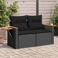 Divano da Giardino con Cuscini a 2 Posti Nero in Polyrattan 365994