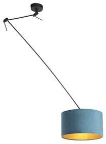 Lampada a sospensione nera con paralume in velluto blu con oro 35 cm - Blitz