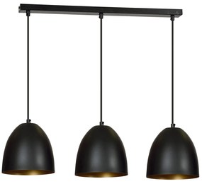 Lampadario 3 Luci Reartù In Acciaio Nero Con Cupole In Nero E Oro