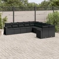 Set Divani da Giardino 10pz con Cuscini in Polyrattan Nero 3219495