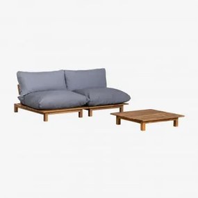 Divano modulare reclinabile in 2 pezzi con tavolino in legno di - Sklum