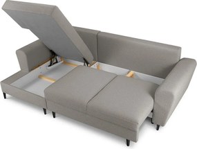 Divano angolare grigio chiaro allungabile e con contenitore (con penisola a sinistra/con chaise lounge) con rivestimento in bouclé Kyoto – Cosmopolitan Design