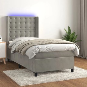 Letto A Molle Materasso E Led Grigio Chiaro 90x190 Cm Velluto /