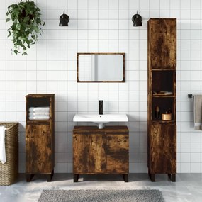 Set Mobili Da Bagno 3 Pz Rovere Fumo İn Legno Multistrato /