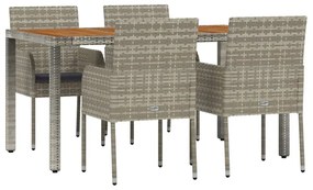 Set da pranzo da giardino 5 pz con cuscini in polyrattan grigio