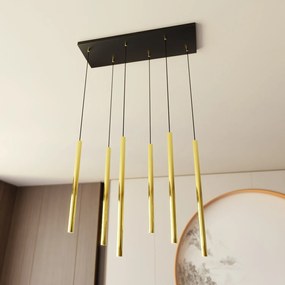 Sospensione Contemporanea In Acciaio 6 Luci Shu Nero E Oro