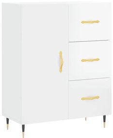 Credenza Bianco Lucido 69,5x34x180 cm in Legno Multistrato