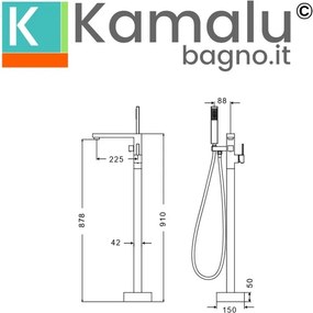 Kamalu - Miscelatore da terra nero opaco con doccetta e flessibile | KAM-DIANA NERO