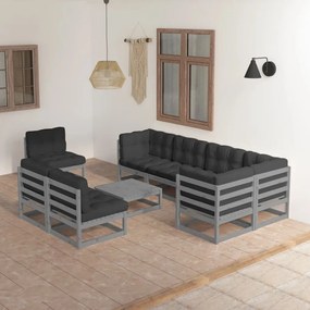 Set divani da giardino 9 pz con cuscini legno massello di pino