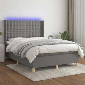 Letto a molle materasso e led grigio scuro 140x190cm in tessuto