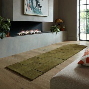 Passatoia in lana kaki tessuta a mano 60x230 cm Checkerboard - Flair Rugs