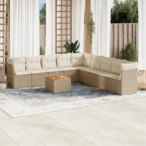 Set divano da giardino 10 pz con cuscini beige in polyrattan