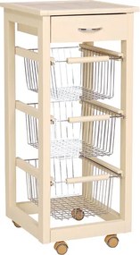 Carrello cucina SLIM in legno di faggio 3 cesti e 1 cassetto Avorio